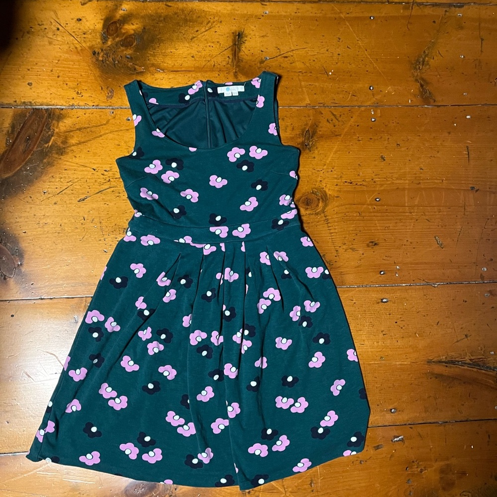 Boden 6R green pink floral sleeveless lined dress viscose